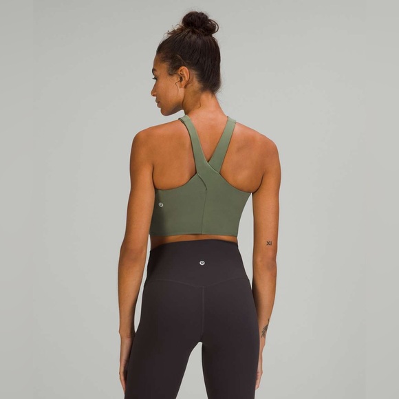 Lululemon Nulu Wrap-Front Longline Bra *Light Support, A/B Cup Green Twill sz 4 - Picture 2 of 8